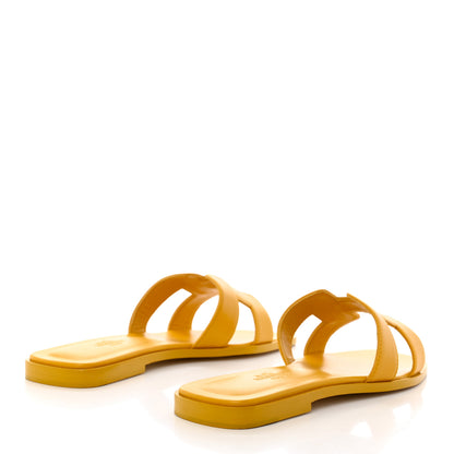 Hermes Calfskin Oran Sandals 37.5 Jaune Topaze 4 of 9