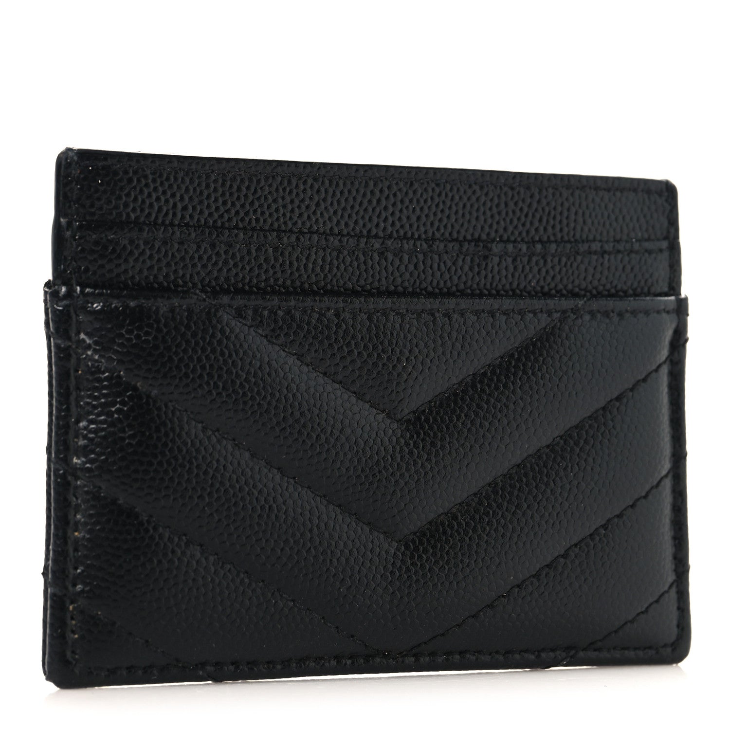 Saint Laurent Grain De Poudre Matelasse Chevron Monogram Credit Card Case Black 3 of 7