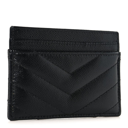 Saint Laurent Grain De Poudre Matelasse Chevron Monogram Credit Card Case Black 3 of 7