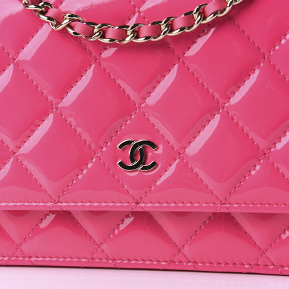 Chanel Patent Calfskin Quilted Wallet On Chain WOC Pink 11 of 12