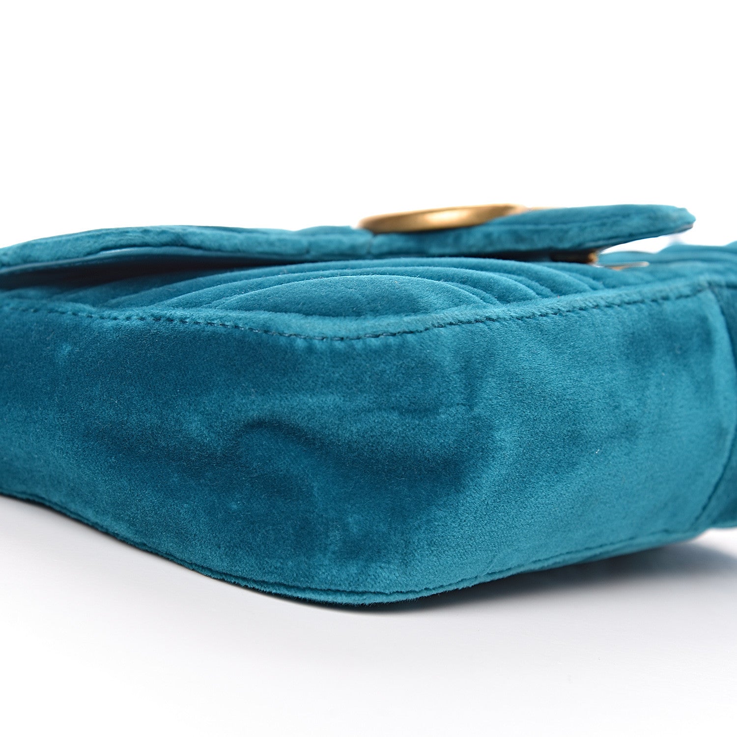 Gucci Velvet Matelasse Mini GG Marmont Shoulder Bag Pavone Cyan 5 of 13
