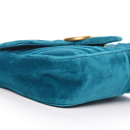 Gucci Velvet Matelasse Mini GG Marmont Shoulder Bag Pavone Cyan 5 of 13