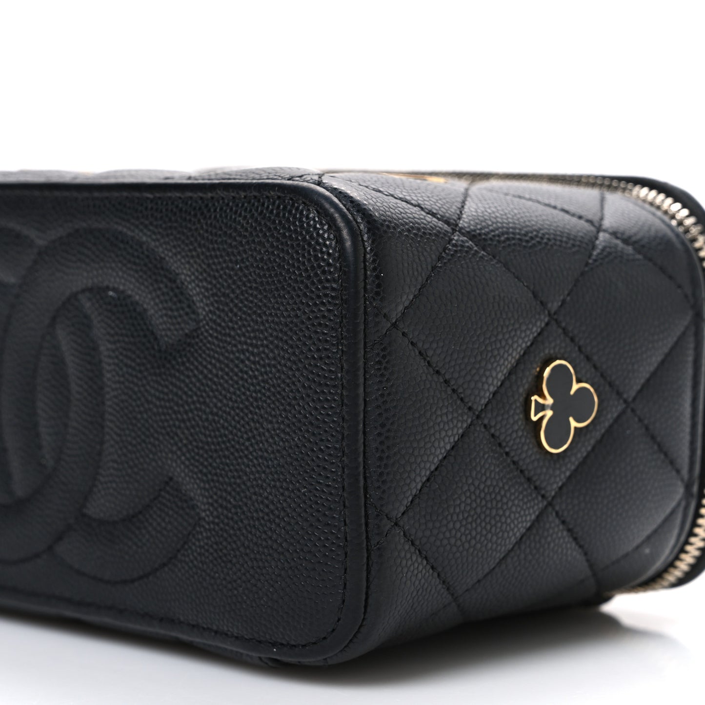 Caviar Quilted Enamel Coco Casino Small Vanity Case With Chain Black