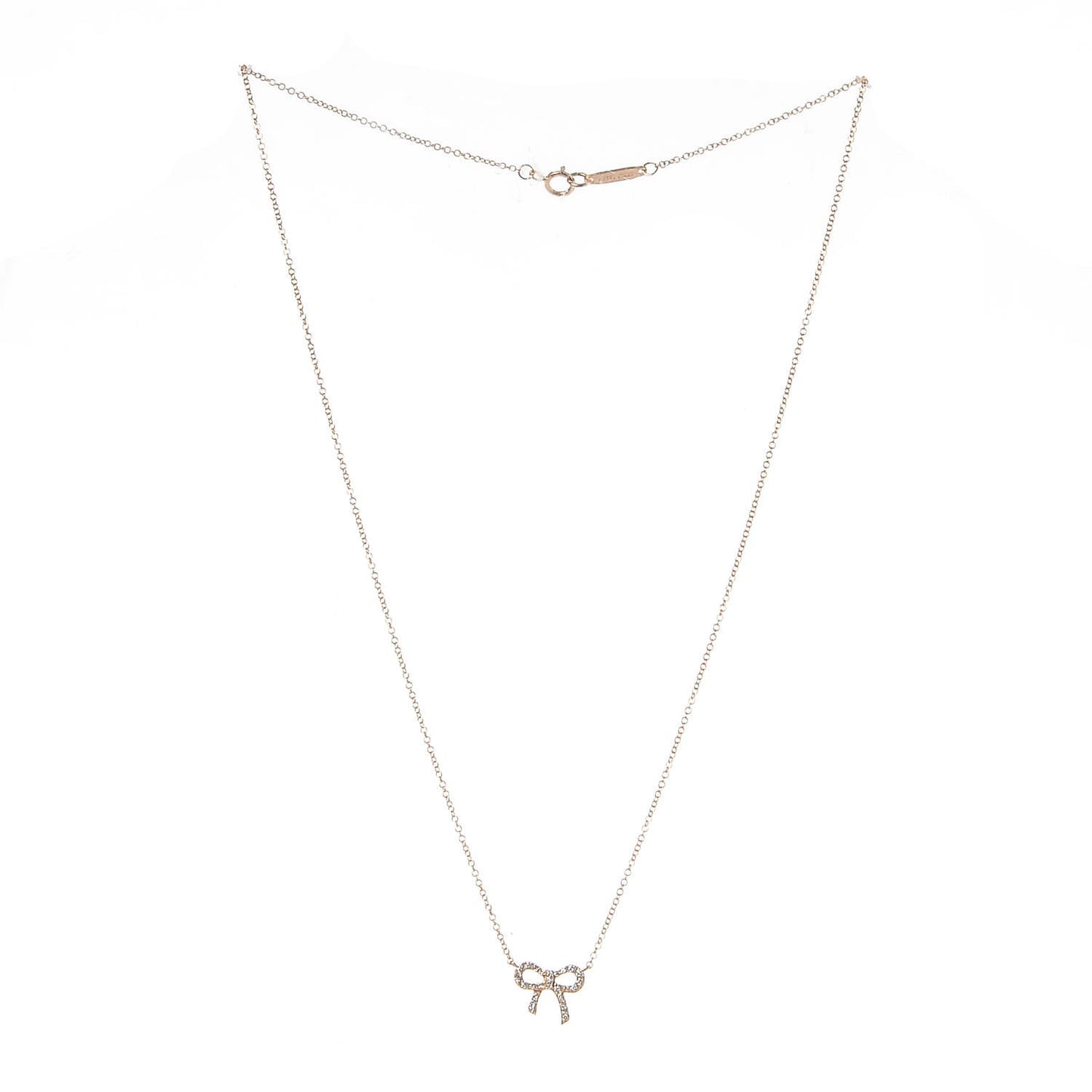 18K Rose Gold Diamond Mini Bow Pendant Necklace