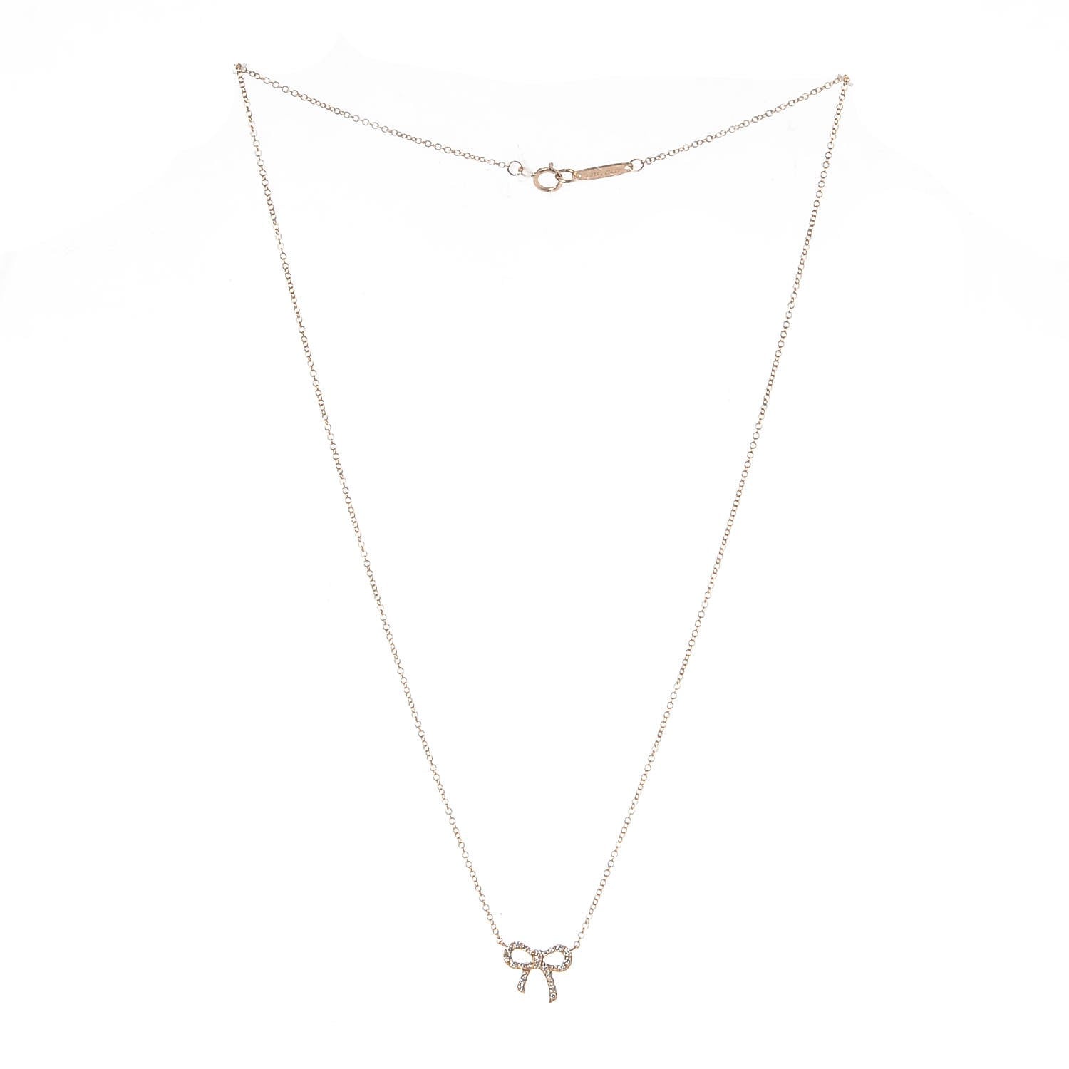 Tiffany 18K Rose Gold Diamond Mini Bow Pendant Necklace 3 of 6