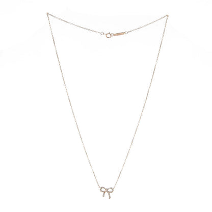 Tiffany 18K Rose Gold Diamond Mini Bow Pendant Necklace 3 of 6