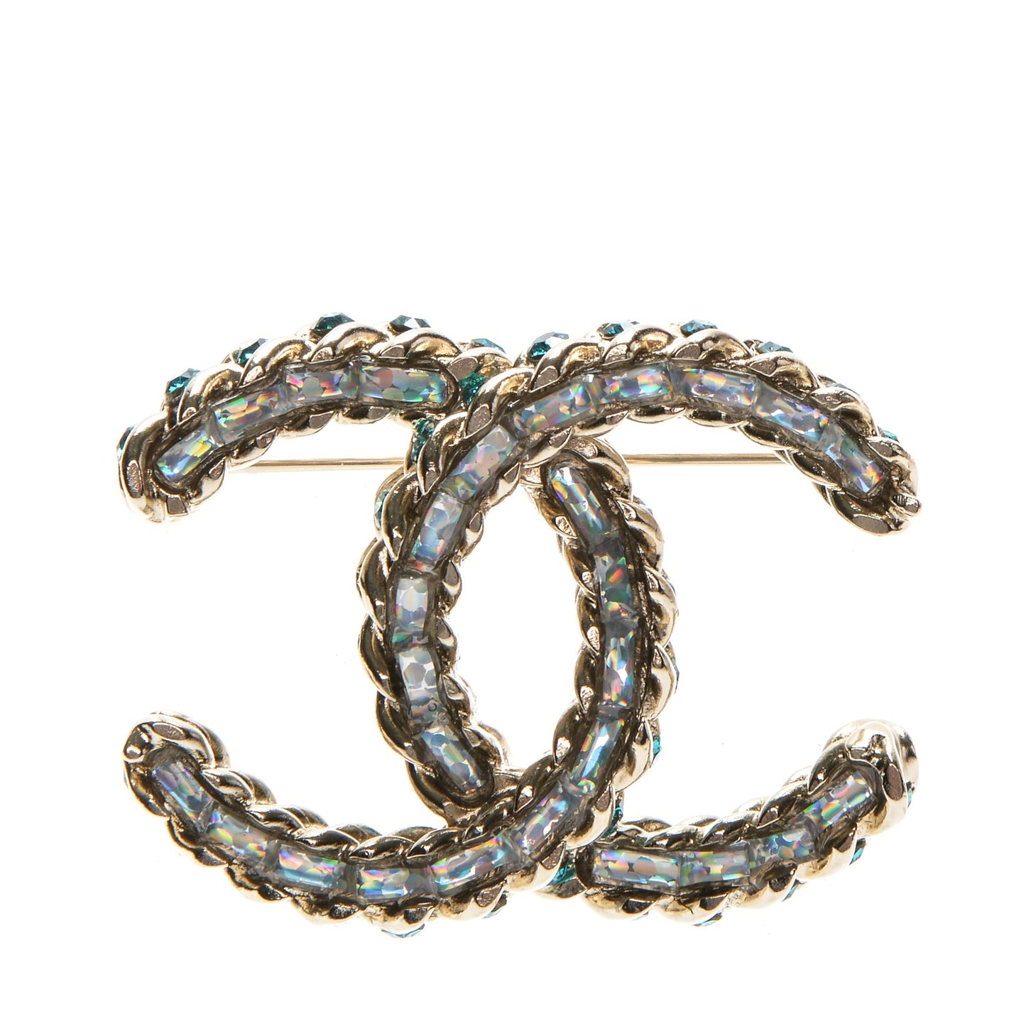 Iridescent Crystal CC Brooch Blue Gold