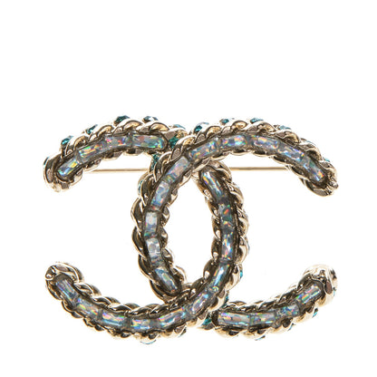 Chanel Iridescent Crystal CC Brooch Blue Gold 1 of 5