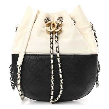Chanel Aged Calfskin Quilted Small Gabrielle Bucket White Black 1 of 10