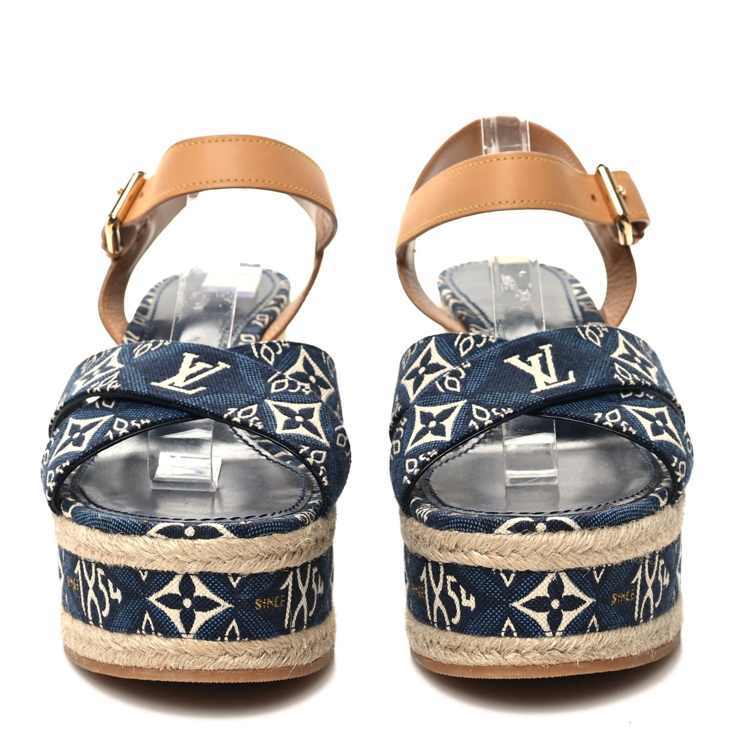 Jacquard Calfskin Since 1854 Boundary Wedge Sandals 39 Blue