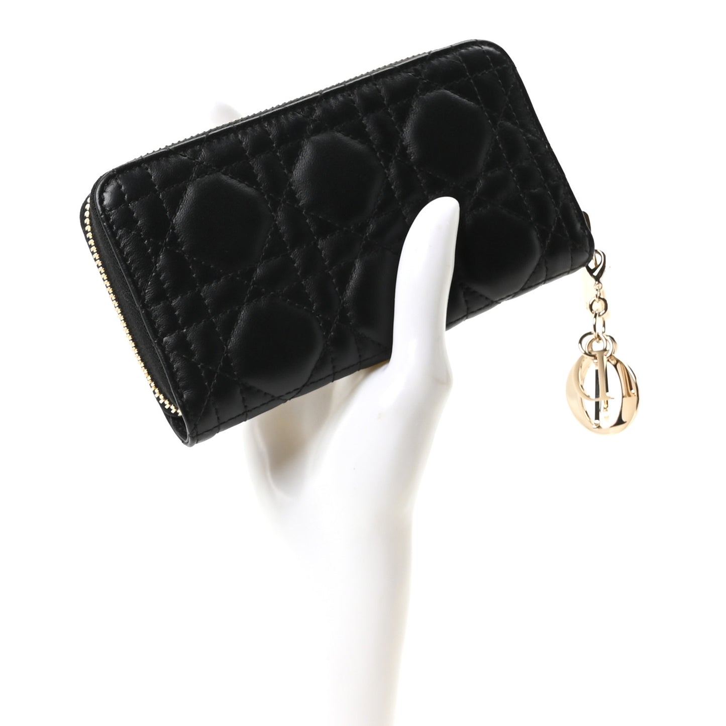 Lambskin Cannage Lady Dior Zip Wallet Black