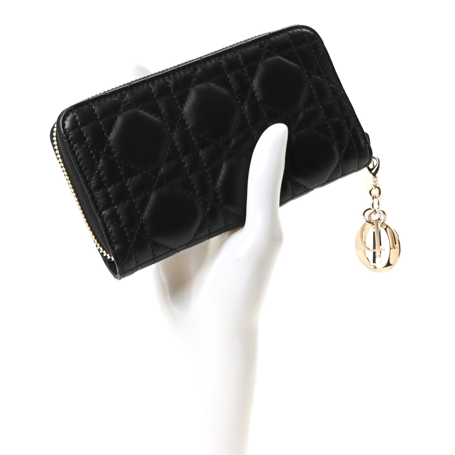 Christian Dior Lambskin Cannage Lady Dior Zip Wallet Black 2 of 11