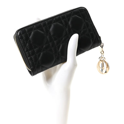 Christian Dior Lambskin Cannage Lady Dior Zip Wallet Black 2 of 11
