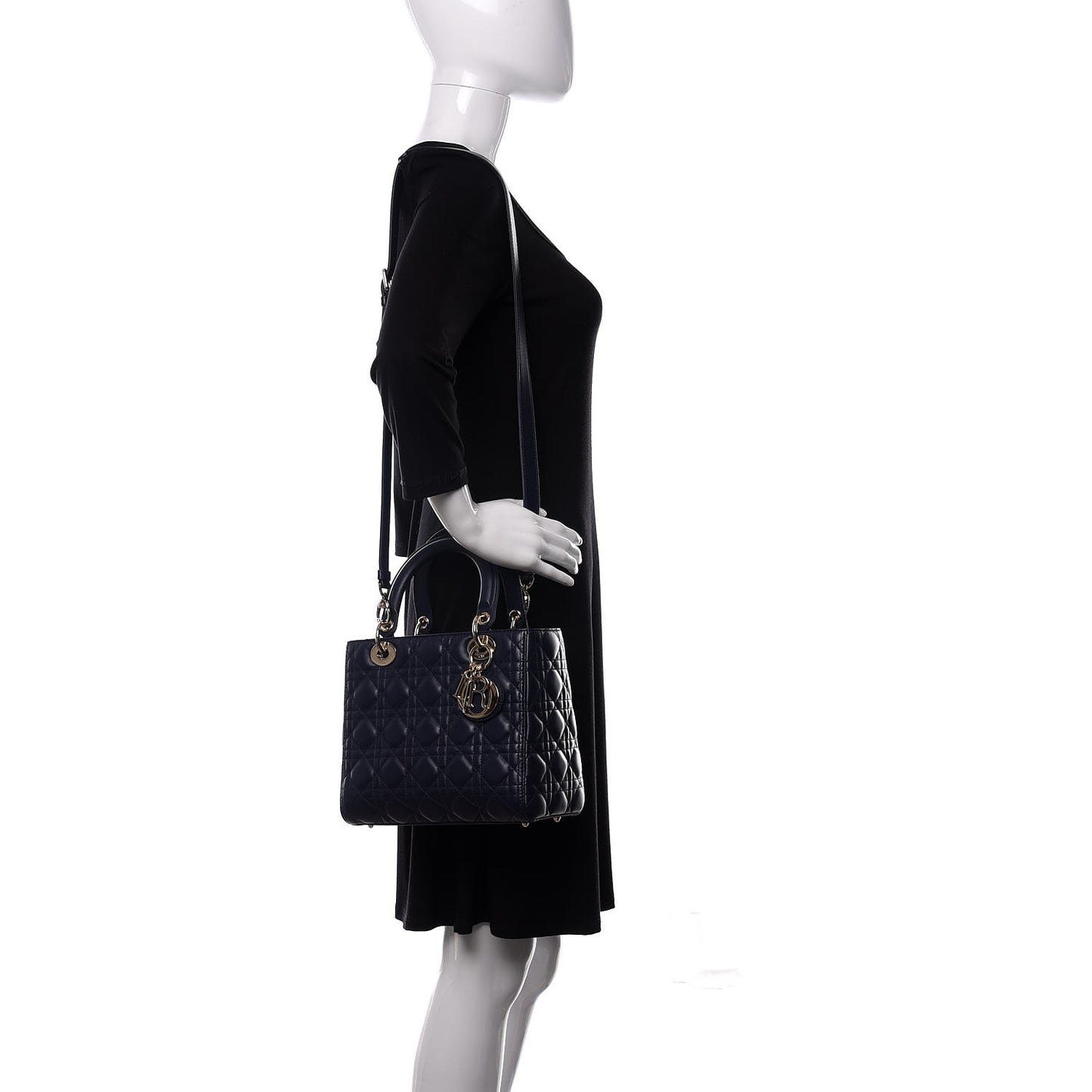 Lambskin Cannage Medium Lady Dior Navy Blue