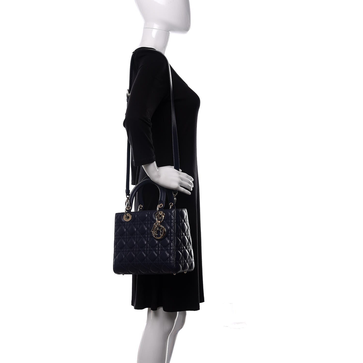 Christian Dior Lambskin Cannage Medium Lady Dior Navy Blue 2 of 13