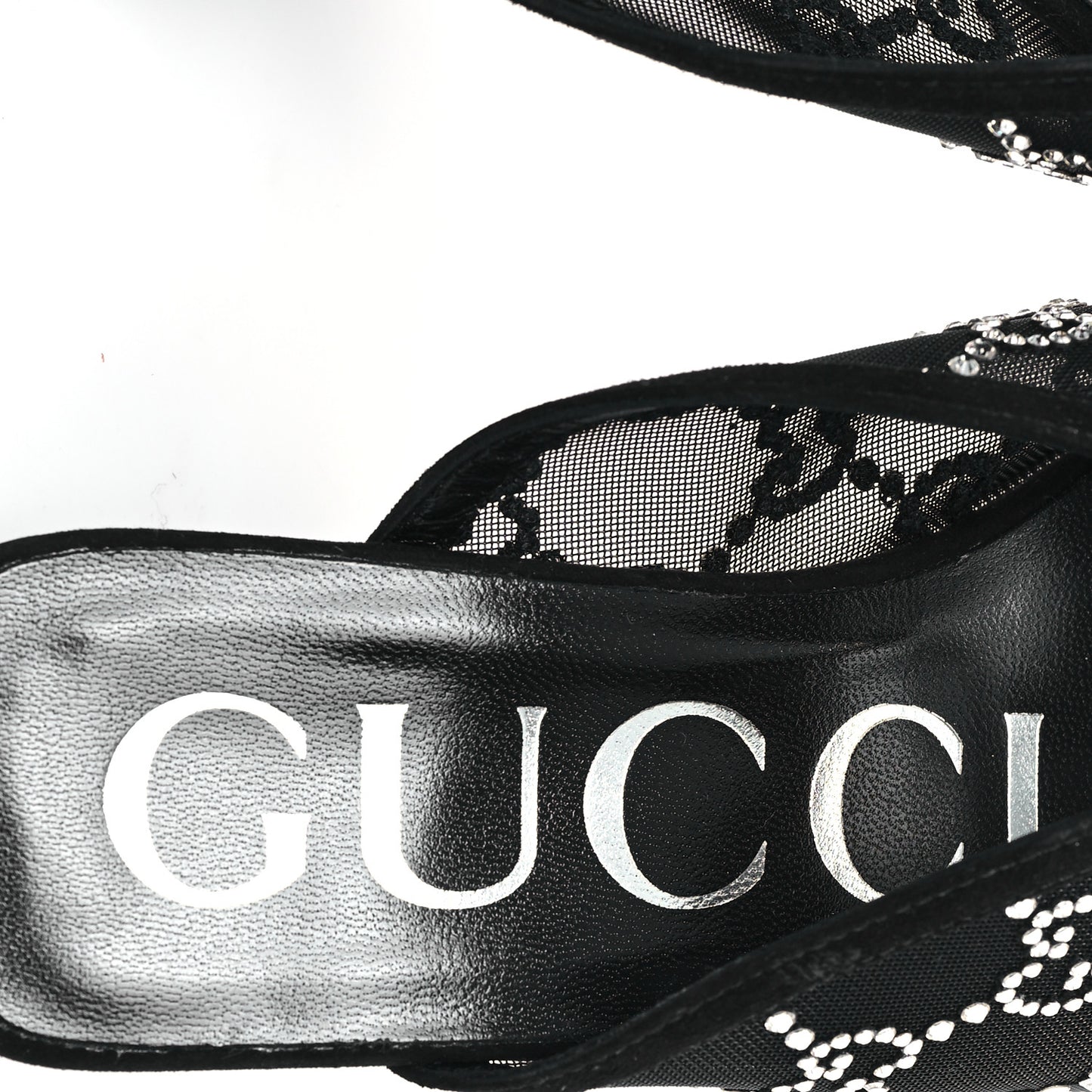 Tela Retino Kid Scamosciato Crystal GG Monogram Square G 95mm Slide Sandals 35 Black