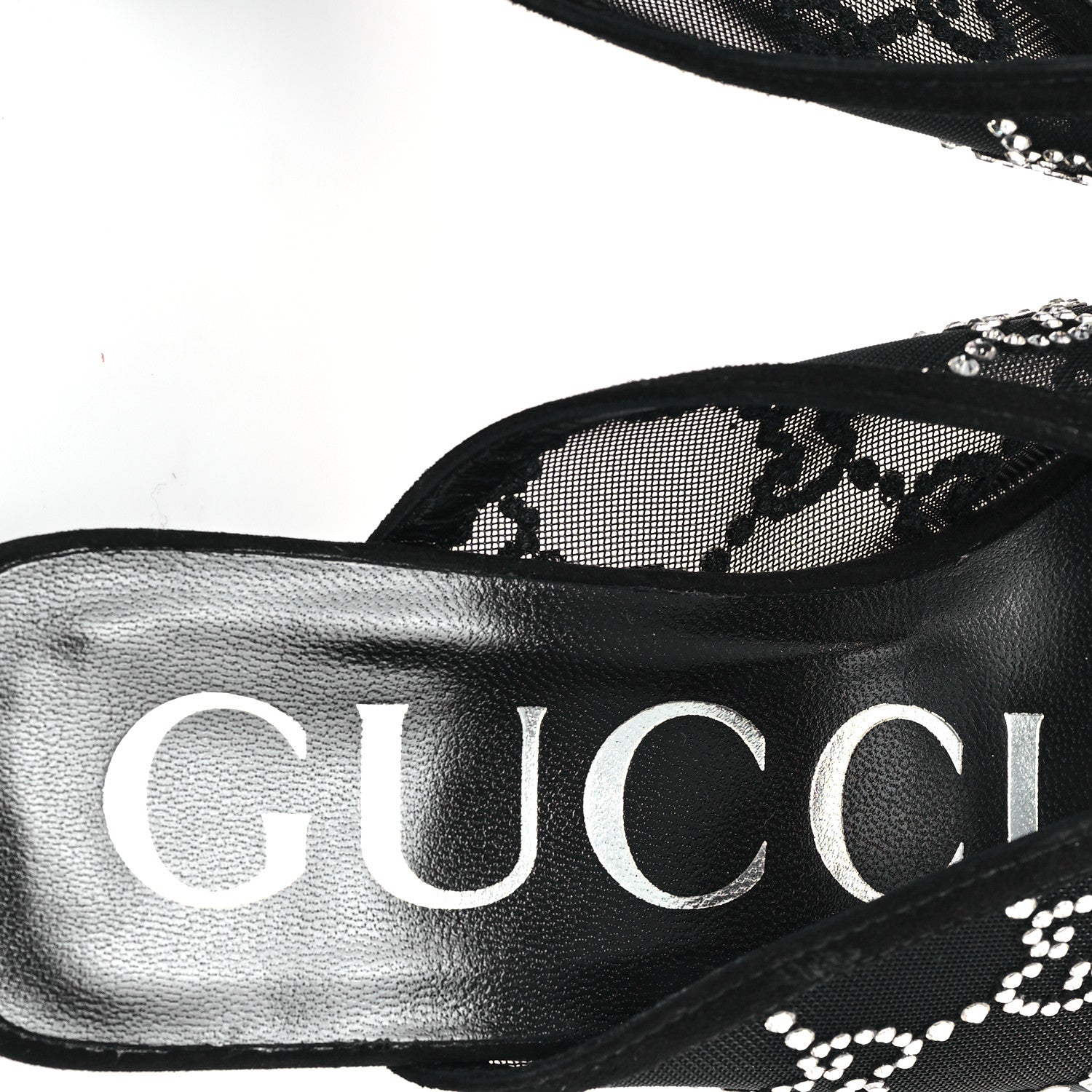 Gucci Tela Retino Kid Scamosciato Crystal GG Monogram Square G 95mm Slide Sandals 35 Black 8 of 9