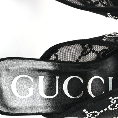 Gucci Tela Retino Kid Scamosciato Crystal GG Monogram Square G 95mm Slide Sandals 35 Black 8 of 9