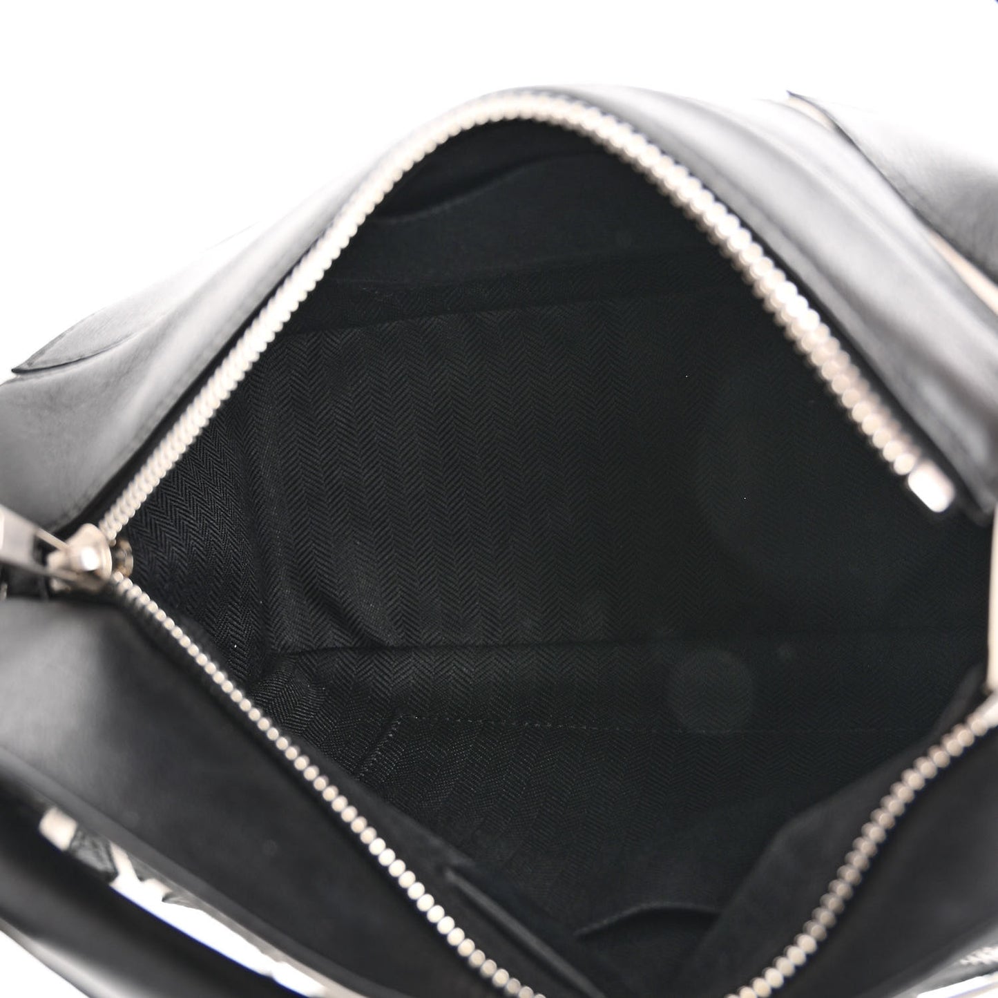 Calfskin Small Roses Puzzle Bag Black White