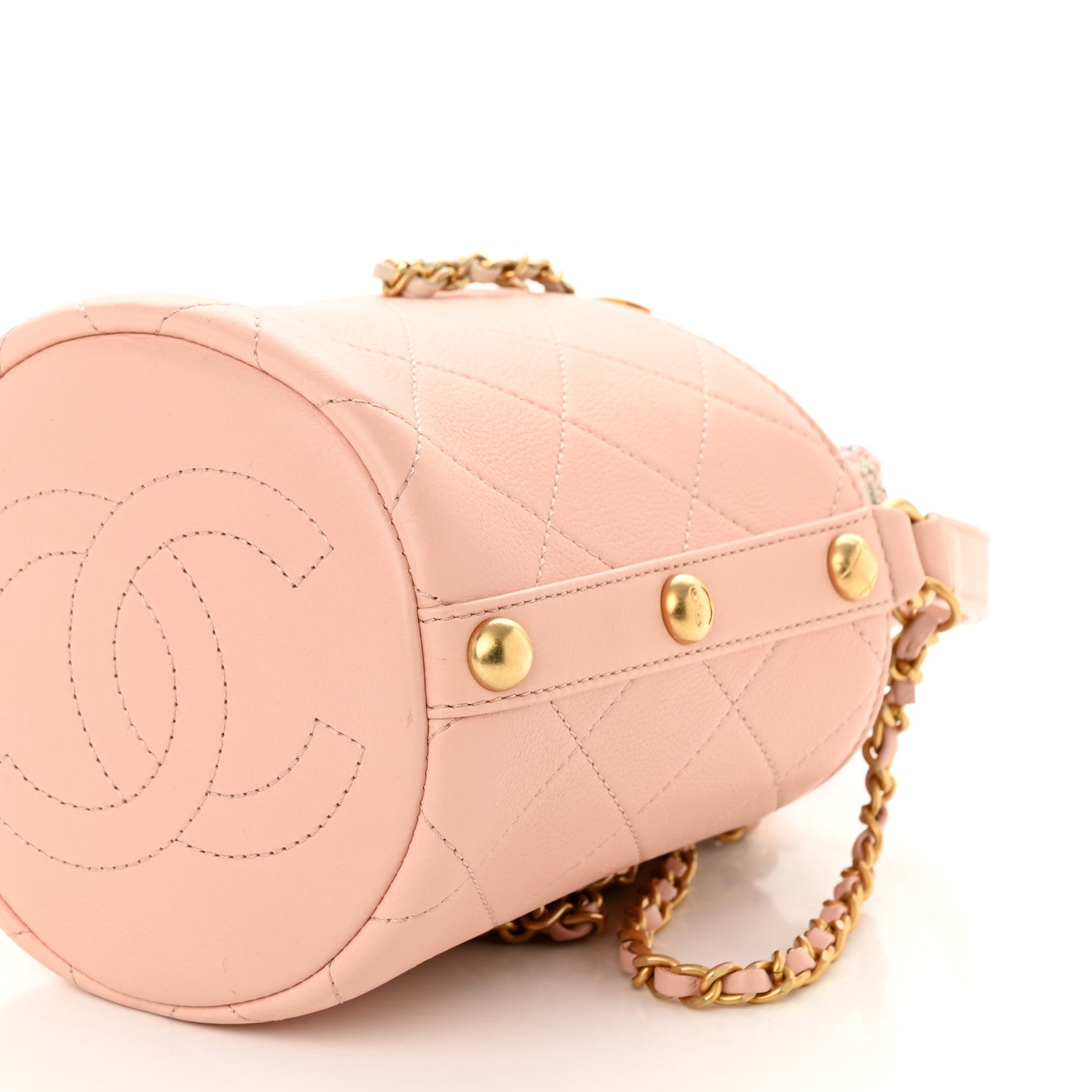 Chanel Calfskin Tweed Small CC Chain Bucket Drawstring Bag Light Pink 10 of 10