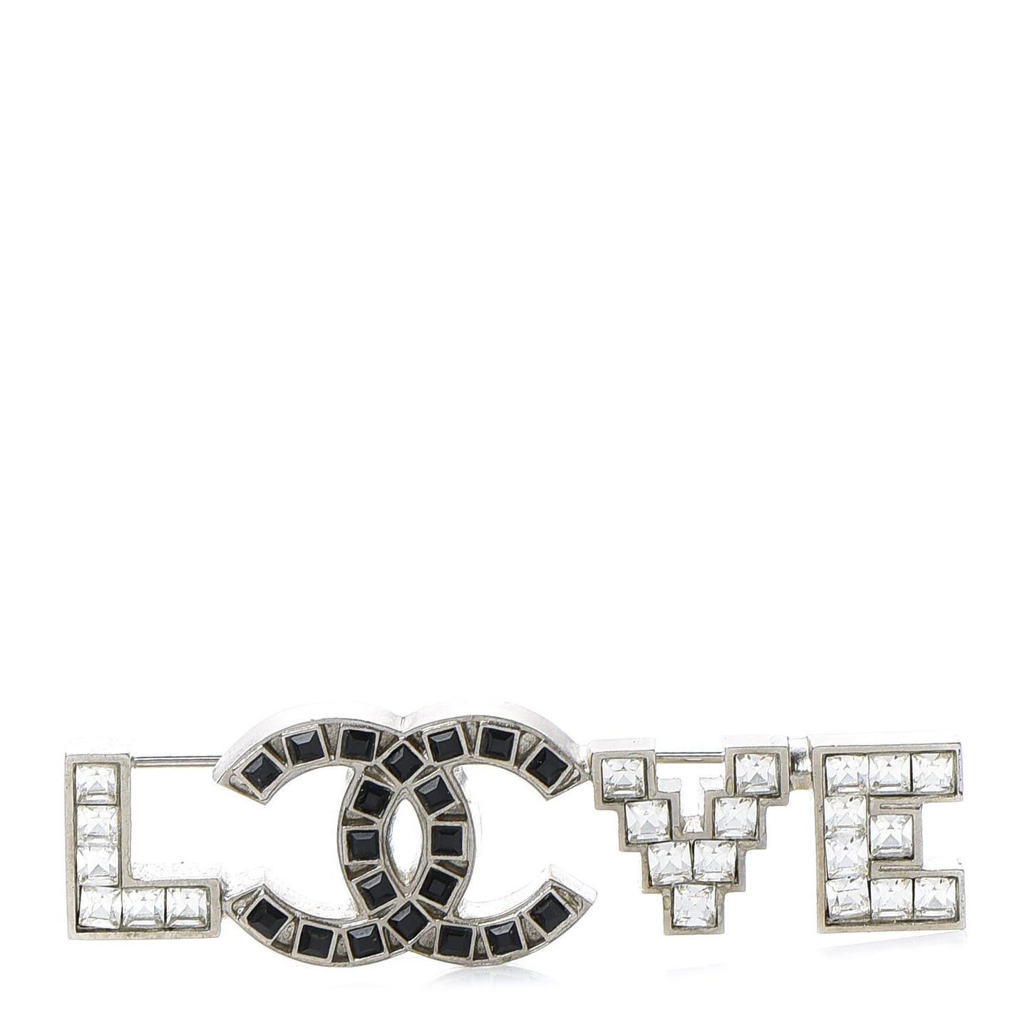 Crystal CC Love Brooch Silver Black