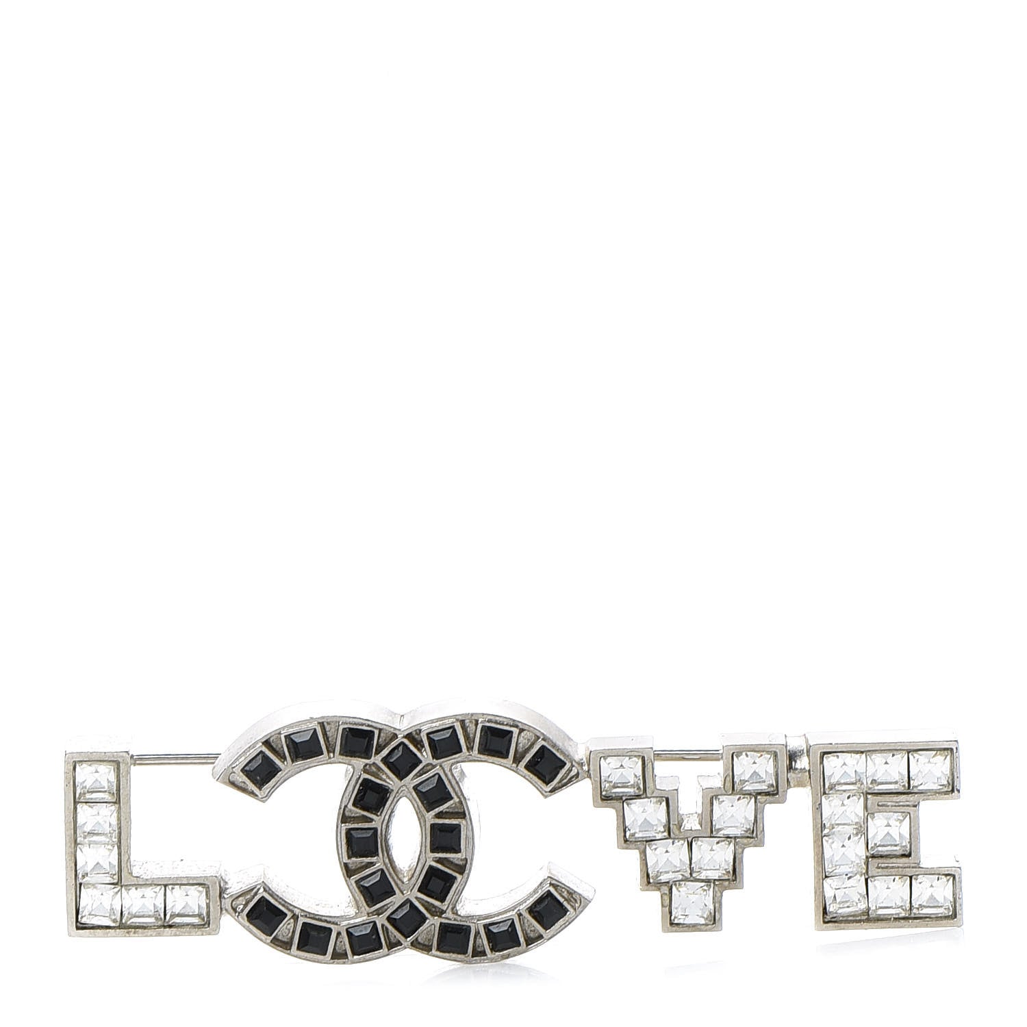Chanel Crystal CC Love Brooch Silver Black 1 of 4