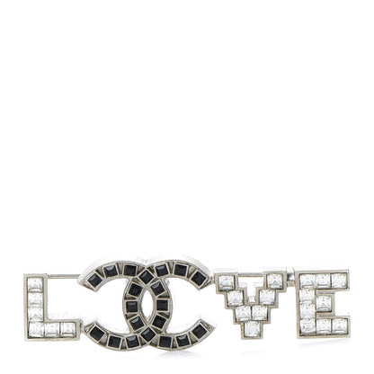 Chanel Crystal CC Love Brooch Silver Black 1 of 4