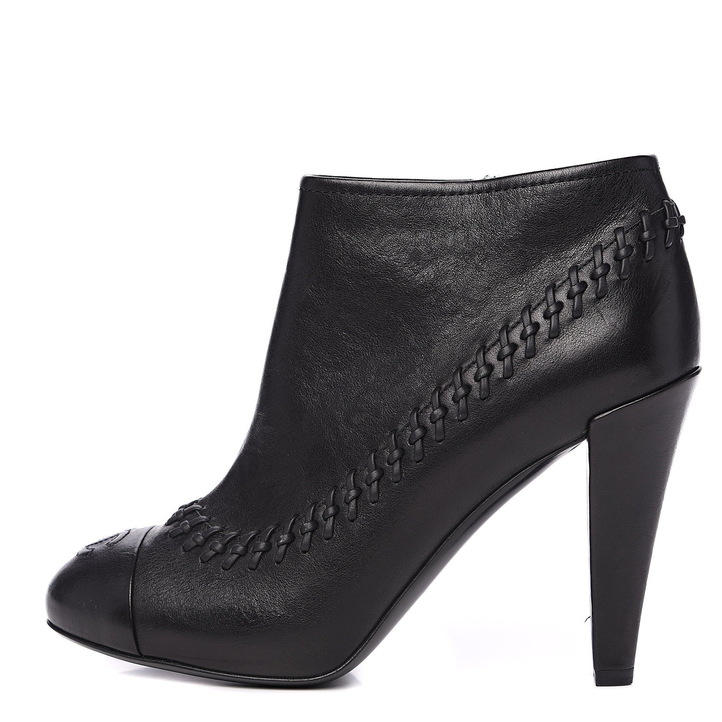 Calfskin CC Cap Toe Lambskin Booties 38.5 Black