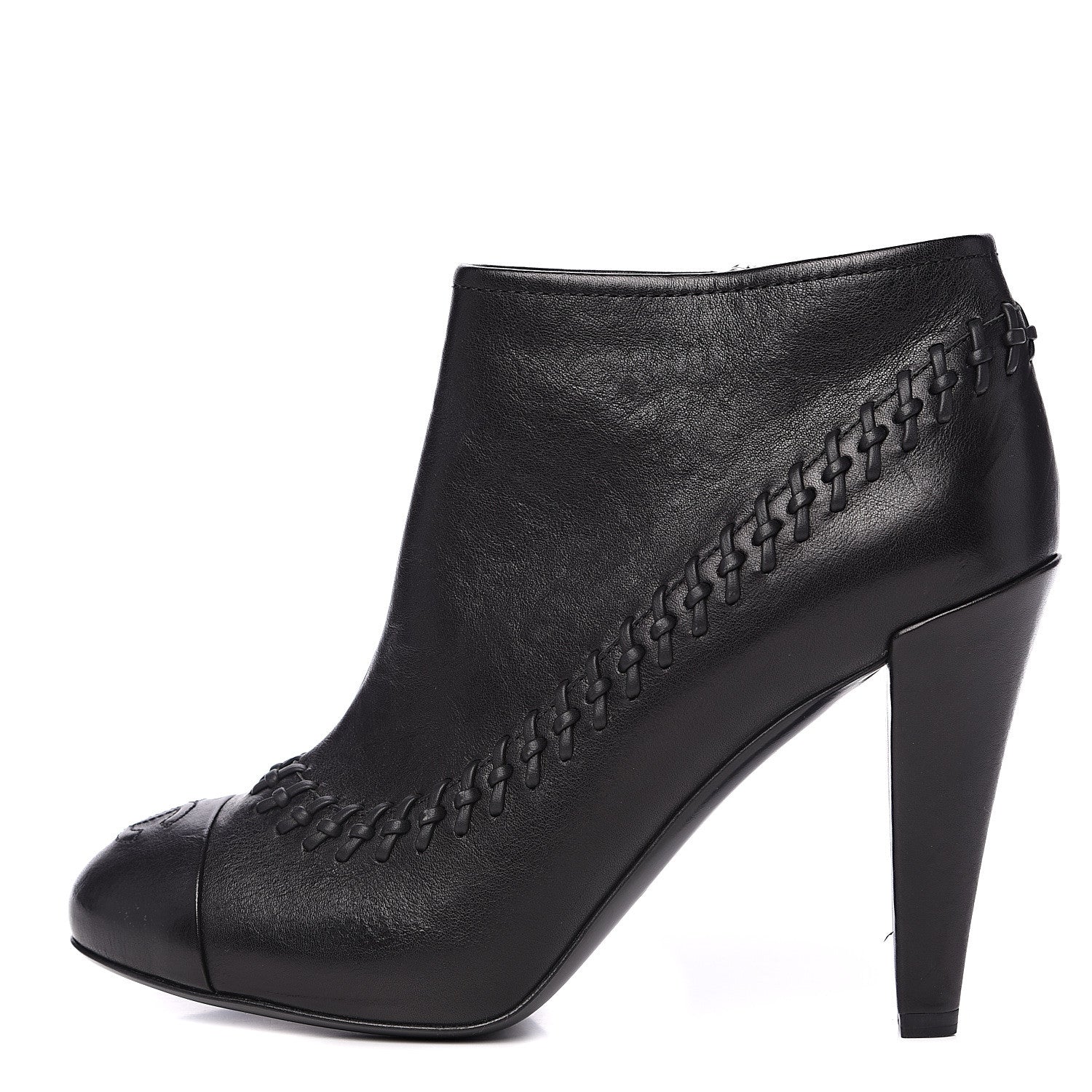 Chanel Calfskin CC Cap Toe Lambskin Booties 38.5 Black 1 of 8
