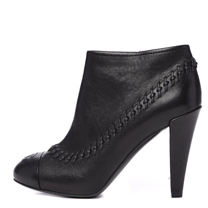 Chanel Calfskin CC Cap Toe Lambskin Booties 38.5 Black 1 of 8