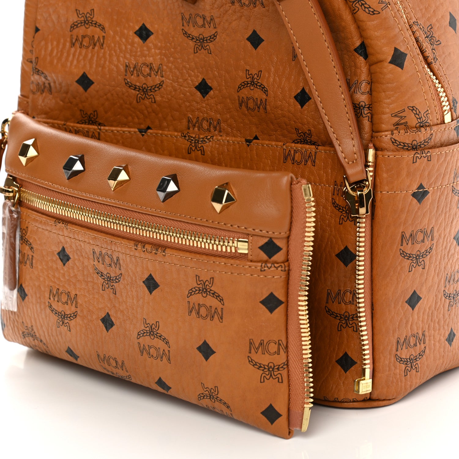 MCM Visetos Studded Medium Dual Stark Backpack Cognac 10 of 13