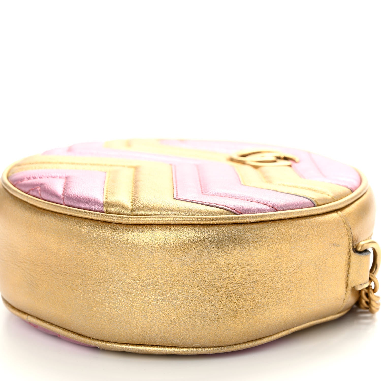 Gucci Metallic Nappa Matelasse Heart Mini GG Marmont Round Shoulder Bag Oro Vecchio Rosa 10 of 11