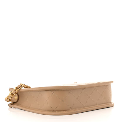 Chanel Calfskin Quilted CC Hobo Handbag Beige 4 of 10