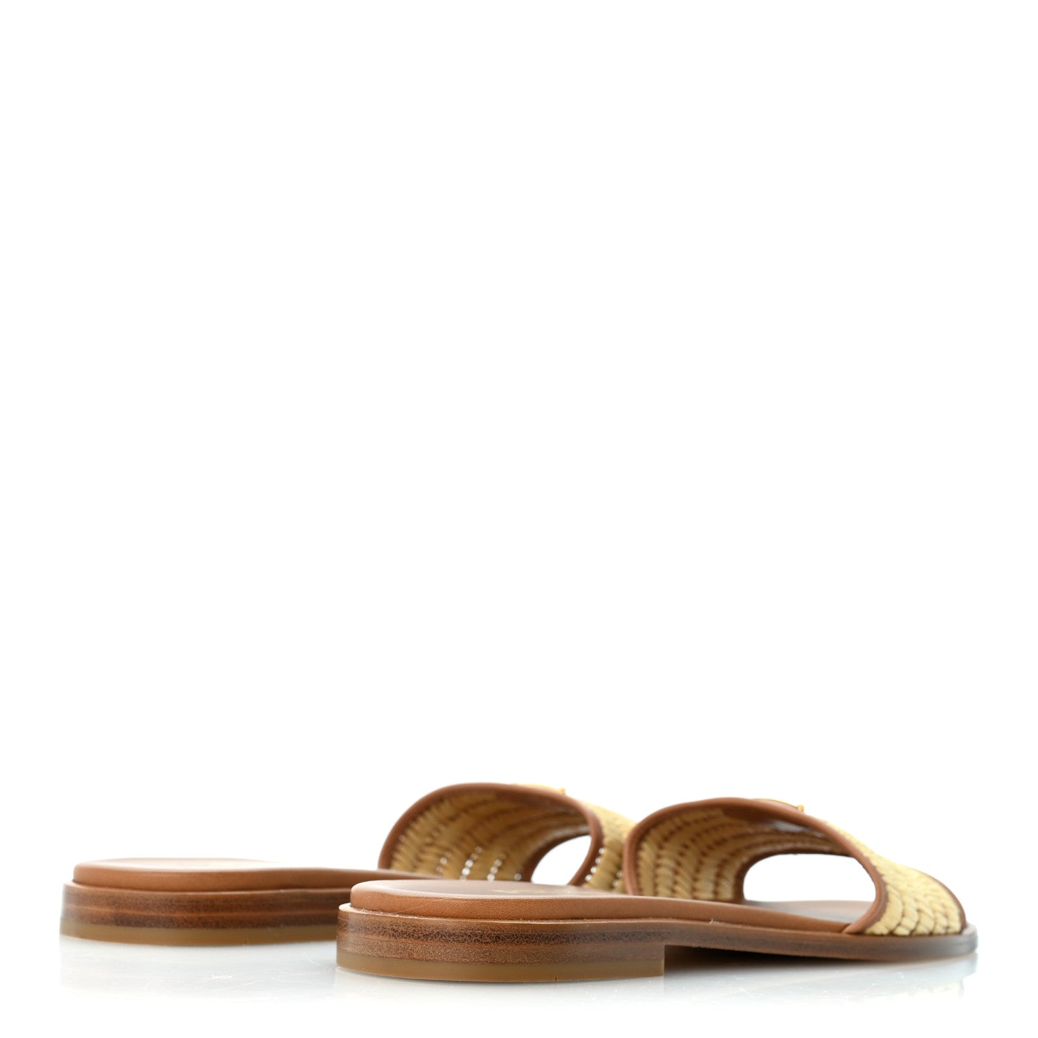 Prada Raffia Metal Triangle Logo 10mm Slide Sandals 37 Naturale 5 of 8