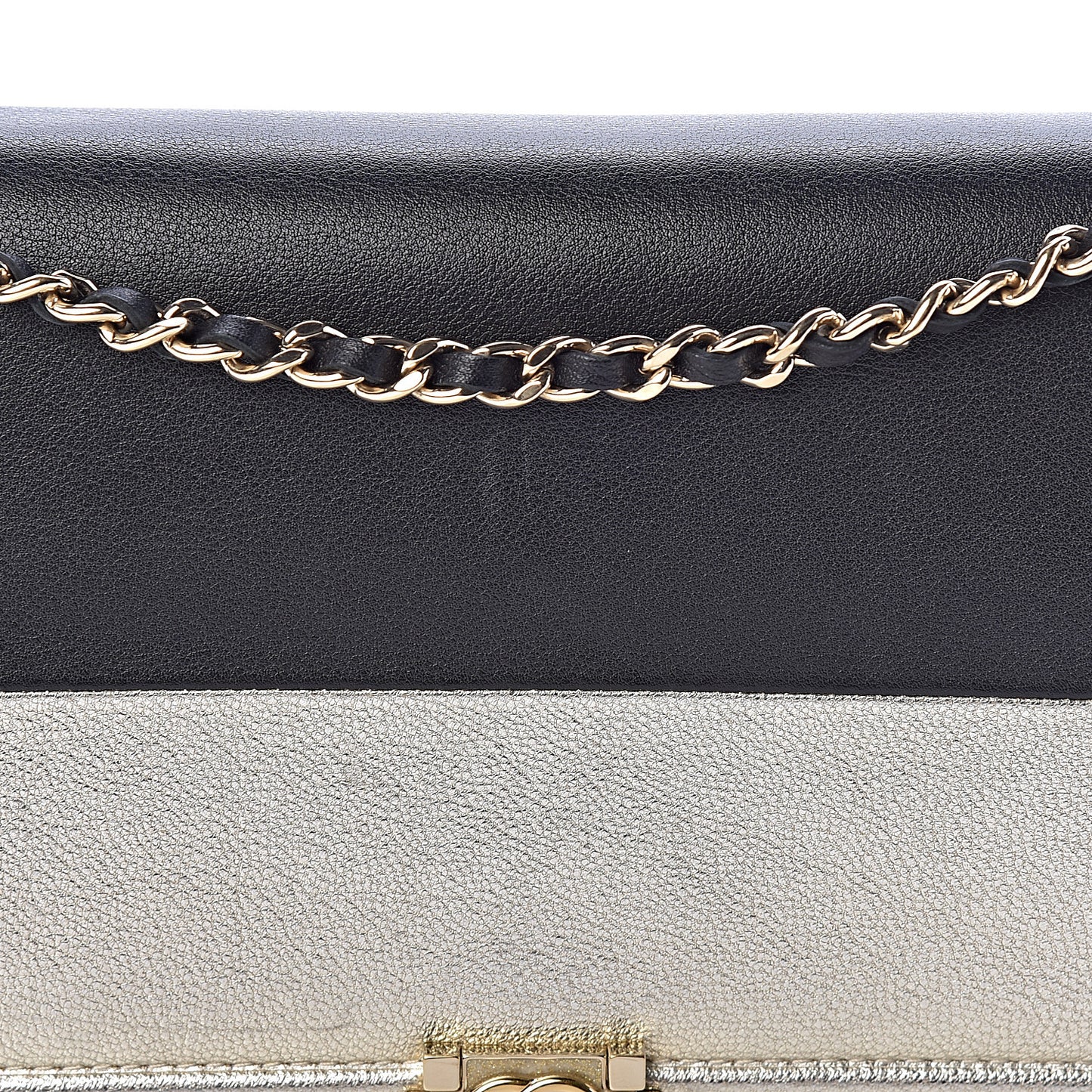 Metallic Goatskin Lambskin Boy Wallet on Chain WOC Black Gold