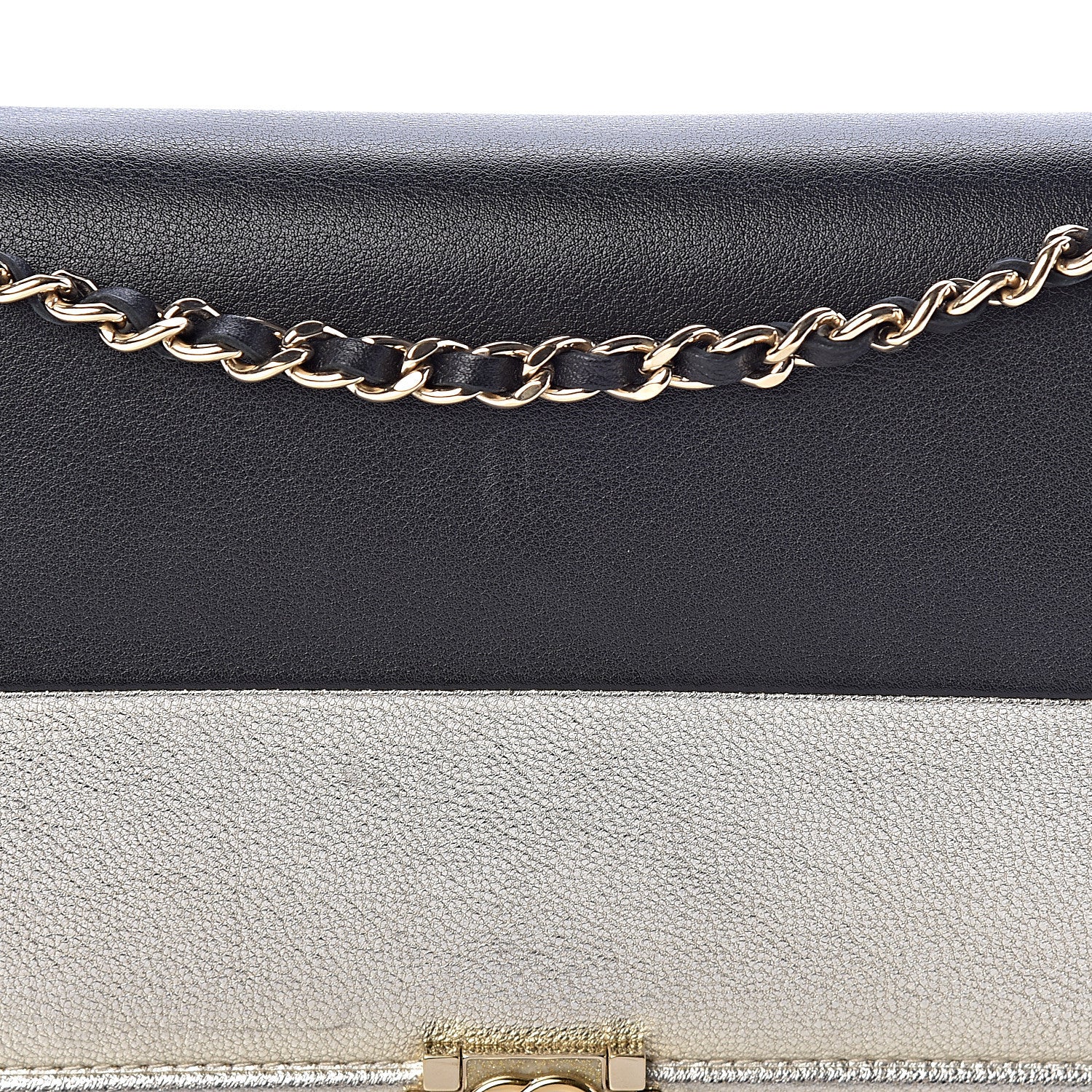 Chanel Metallic Goatskin Lambskin Boy Wallet on Chain WOC Black Gold 9 of 11