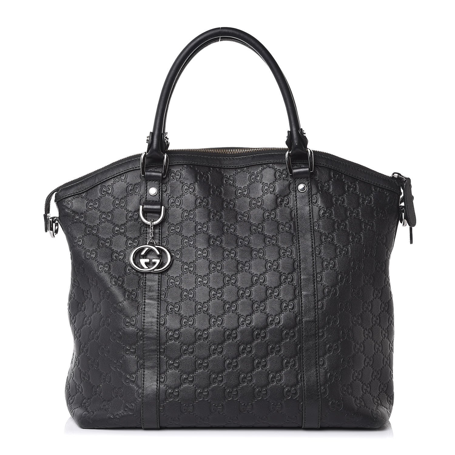 Gucci Guccissima Large GG Charm Convertible Dome Satchel Black 1 of 12