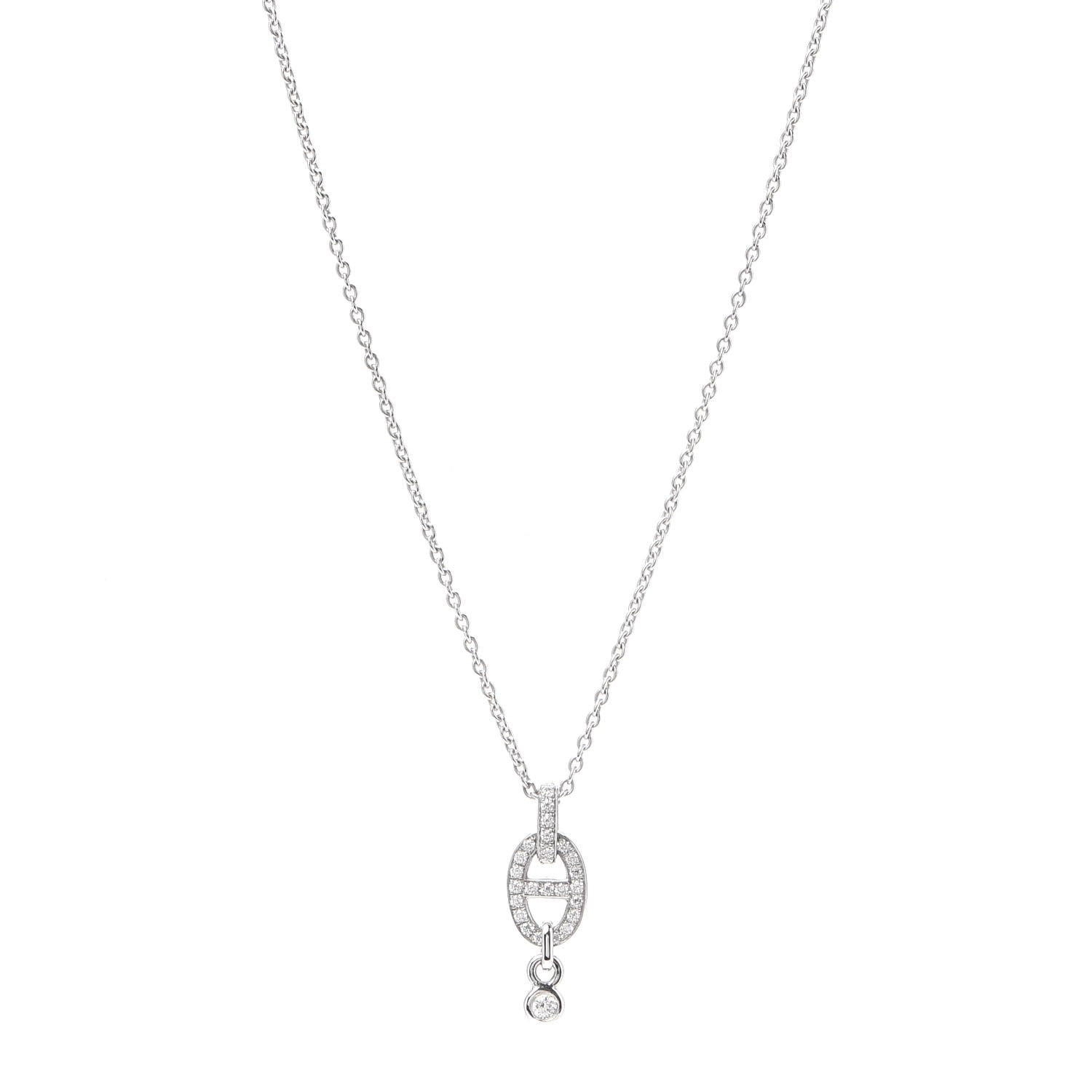 Hermes 18K White Gold Diamond PM Chaine d'Ancre Enchainee Necklace 1 of 6