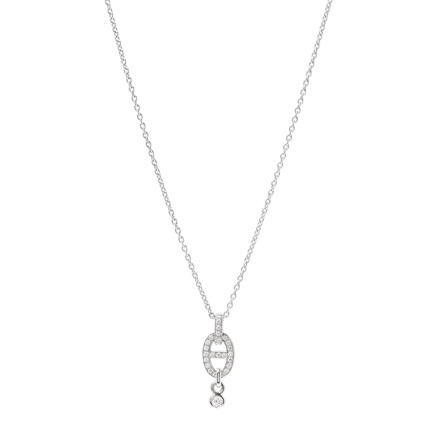 18K White Gold Diamond PM Chaine d'Ancre Enchainee Necklace