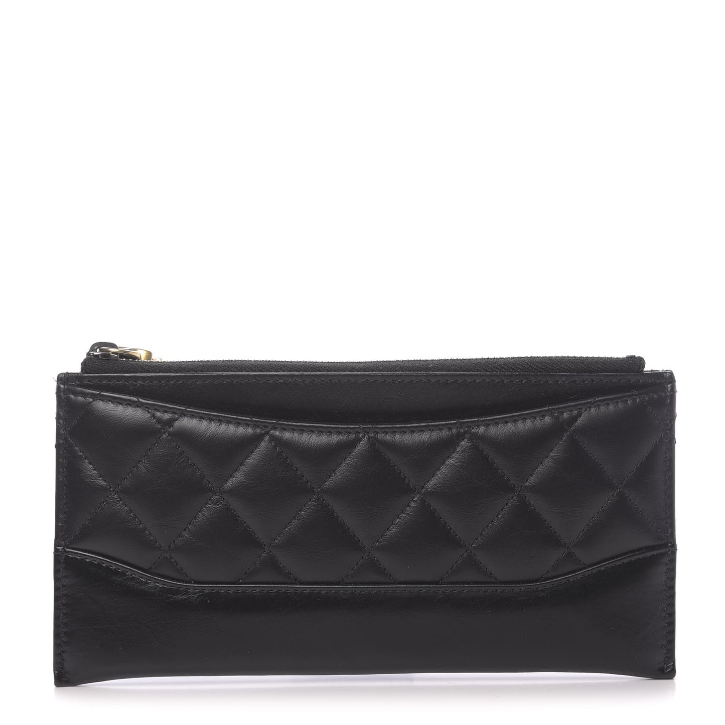 Aged Calfskin Quilted Gabrielle Zip Pouch Black