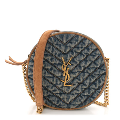 Saint Laurent Denim Quilted Monogram Round Crossbody Bag Rodeo Blue 1 of 12