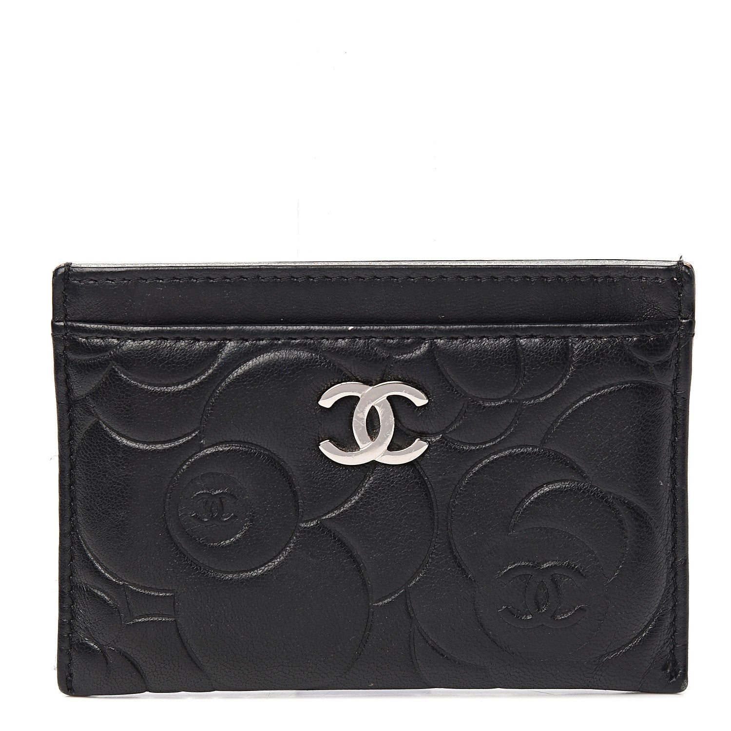 Chanel Lambskin Camellia Embossed Card Holder Black 1 of 7