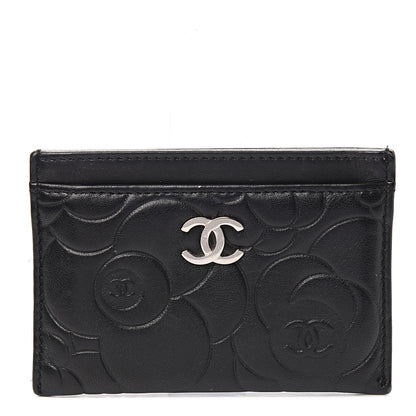 Chanel Lambskin Camellia Embossed Card Holder Black 1 of 7