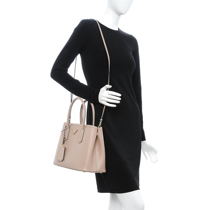 Prada Saffiano Cuir Small Double Bag Cipria Nero Black 2 of 14