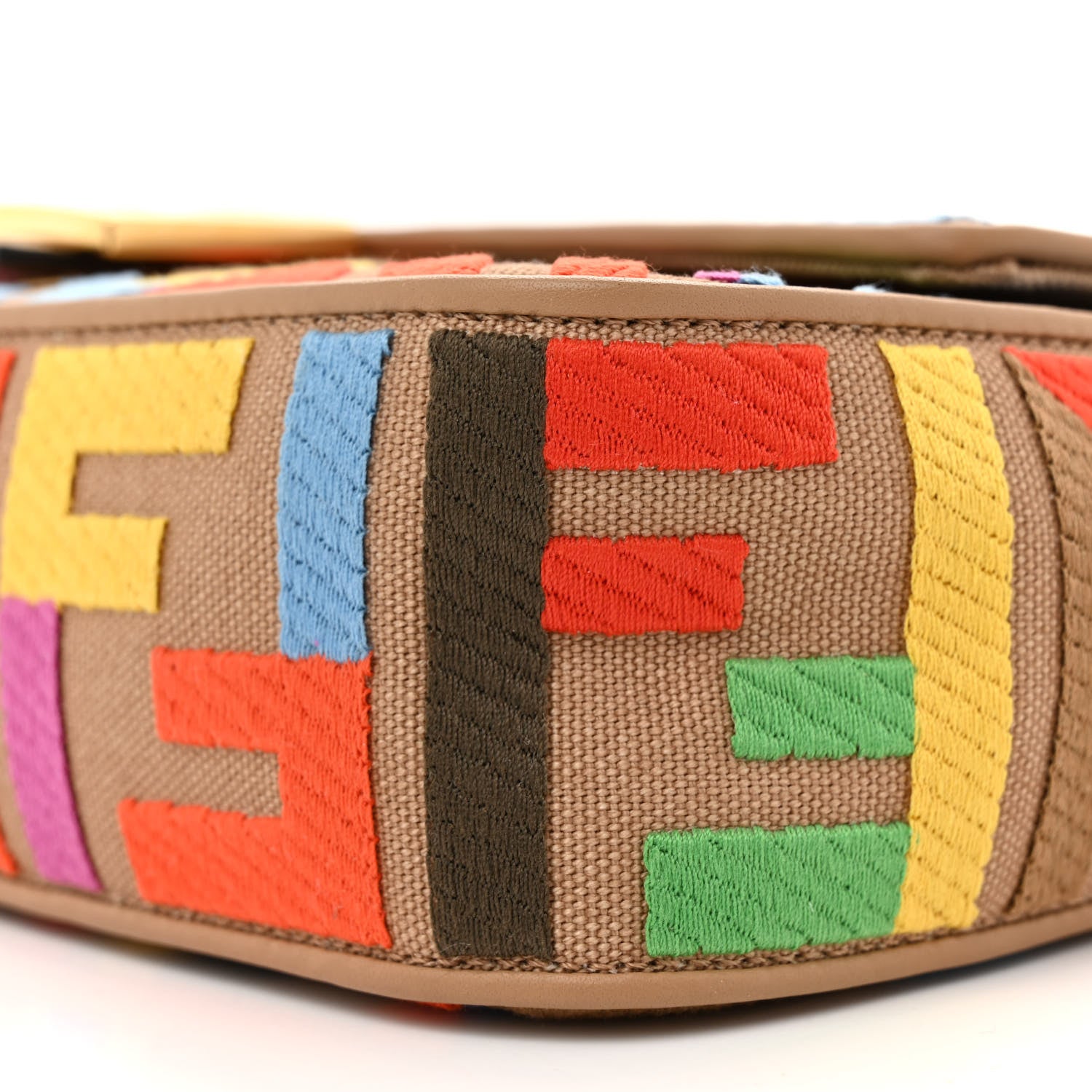 Fendi Canvas Vitello King FF Multicolor Embroidered Baguette Multicolor Cuoio 10 of 10