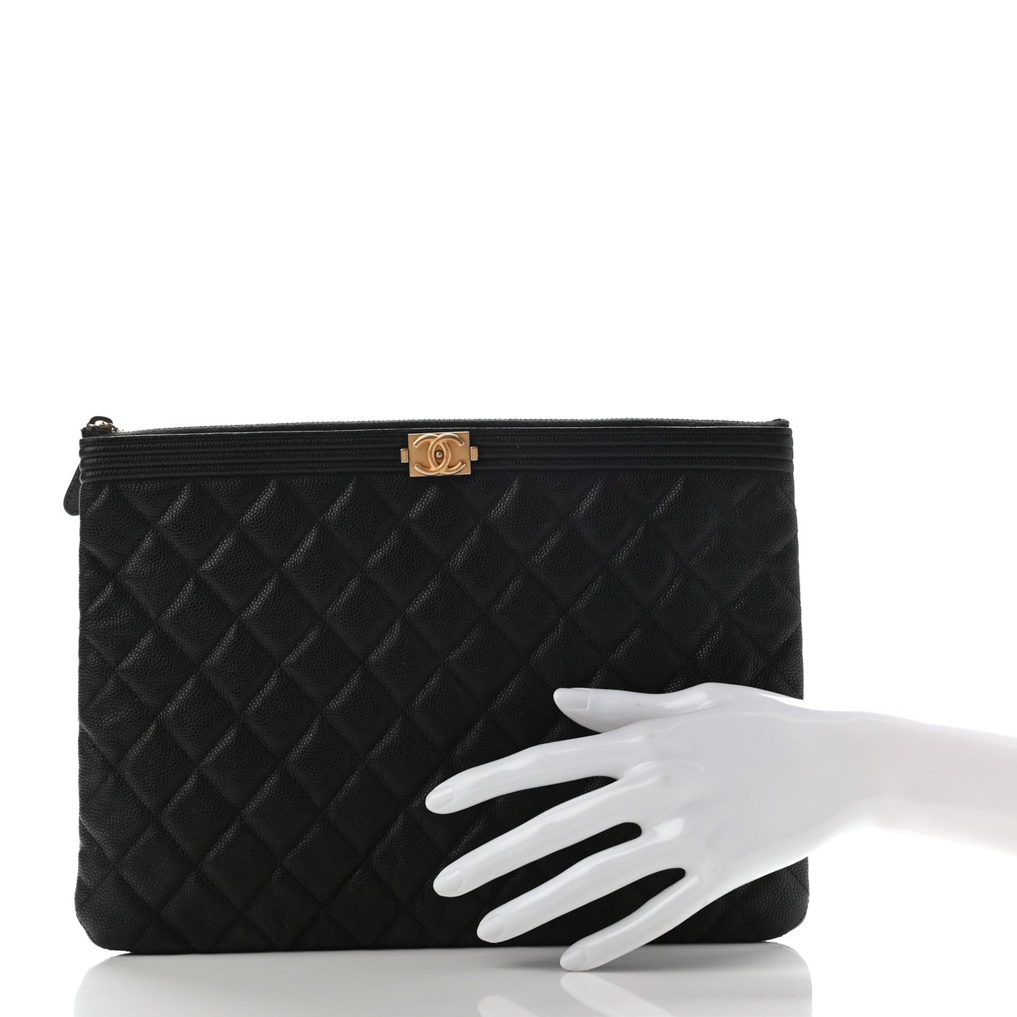 Caviar Quilted Medium Boy Cosmetic Case Black