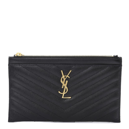 Saint Laurent Grain De Poudre Chevron Monogram Bill Pouch Black 1 of 8