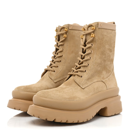 Valentino Garavani Suede Roman Stud 30/50mm Combat Boots 37 Sabbia 3 of 11
