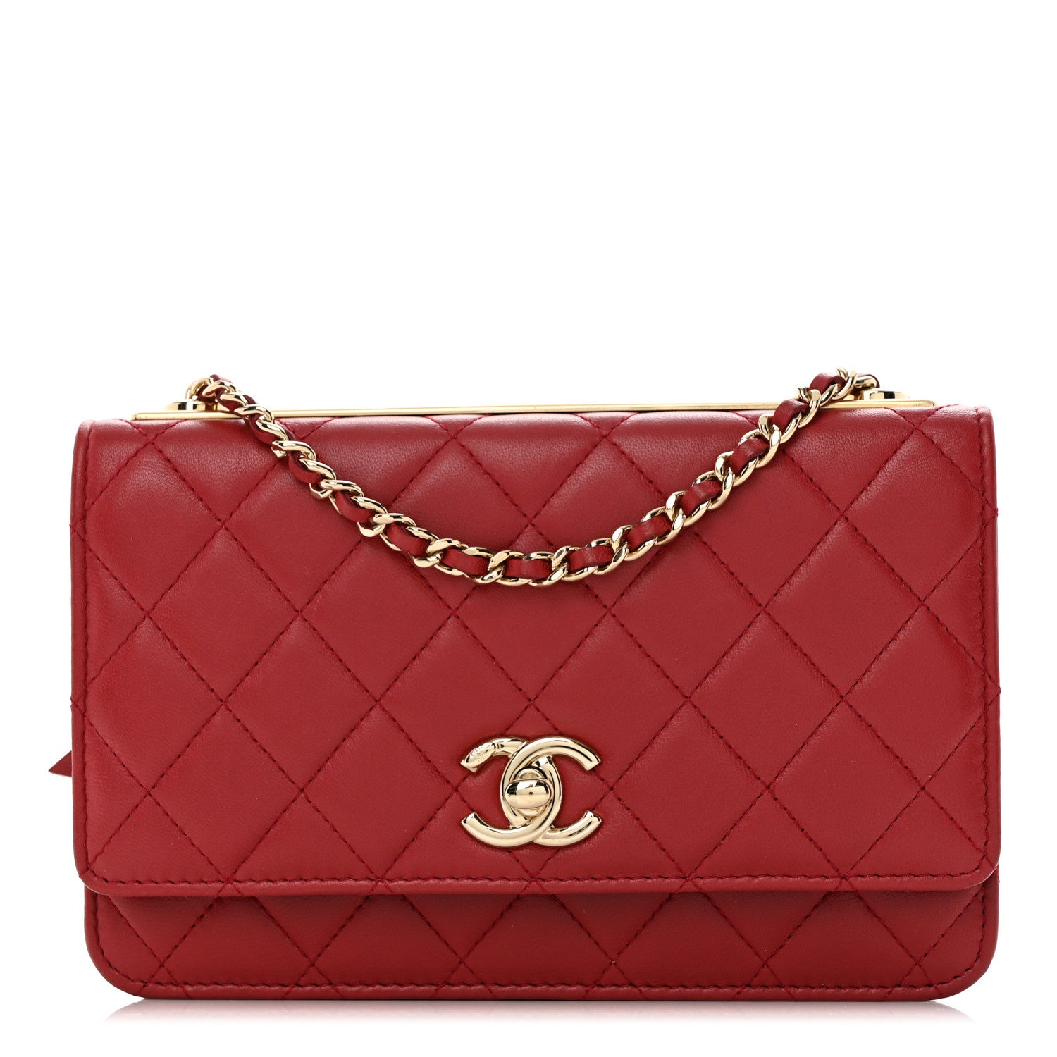 Chanel Lambskin Quilted Trendy CC Wallet On Chain WOC Red 1 of 13