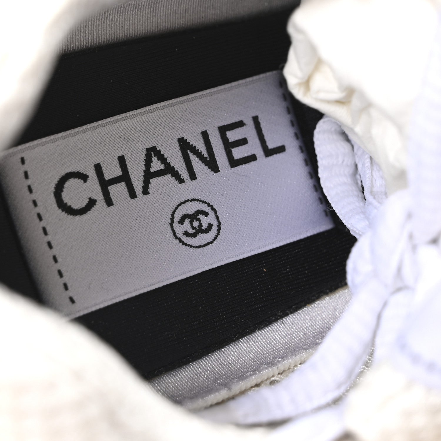 Chanel Fabric Laminated Calfskin Stretch CC Sneakers 36 White Gold Silver 8 of 9
